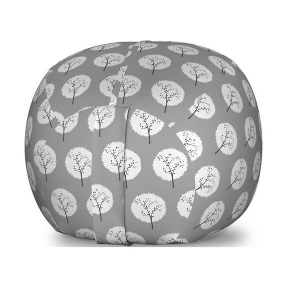 Tree Storage Toy Bag Chair, Repeating Whimsical Round Forest-Themed Silhouettes in Greyscale, Stuffed Animal Organizer Washable Bag, Large Size, Grey Pale Grey, by Ambesonne