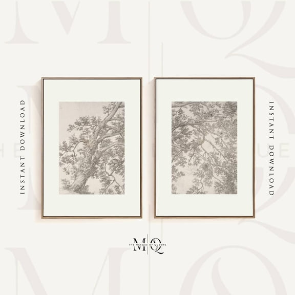 Tree Study Branch Etching Two Piece Vintage Forest Wall Art Set 2 Stretched Canvas 16x24