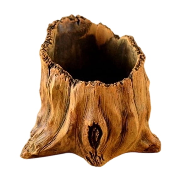Tree Stump Cement Planter With Drainage Hole Imitation Wood Root Cactus Pot Decorative Flower Container For Indoor Windowsill Garden Patio(Brown-9.5Cm)