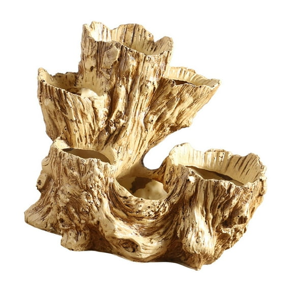 Tree Stump Container Ornament with Weather Resistant Resin for Outdoor Patio Landscape Garden Desktop Shelf