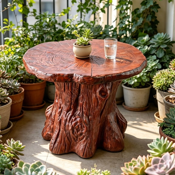 Tree Stump Side Table, 19.3 Inch Resin Outdoor Accent Table with Realistic Wood Grain Design, Rustic Garden Stool for Patio, Porch, Yard and Indoor Decor