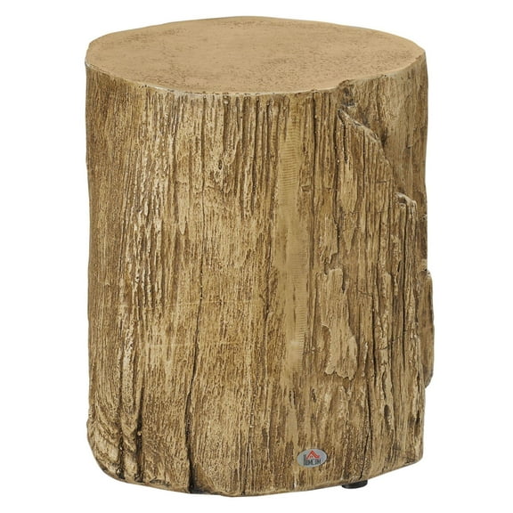 Tree Stump Side Table - Concrete Round End Table, Wood Grain Finish, Indoor Outdoor Stool, Natural Decorative Accent