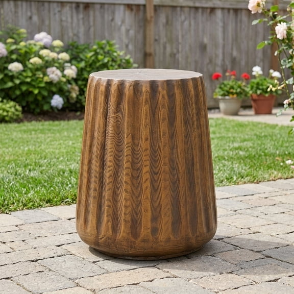 Tree Stump Style End Table - Rustic Wood Grain Outdoor/Indoor Side Table, 16.61" H