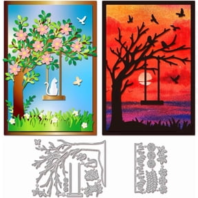 Tree Swing Cutting Dies for Card Making Metal Cat Bird Flower Die Cuts Cutting Dies Templates for Scrapbooking Journal Embossing Paper Craft Decor for DIY