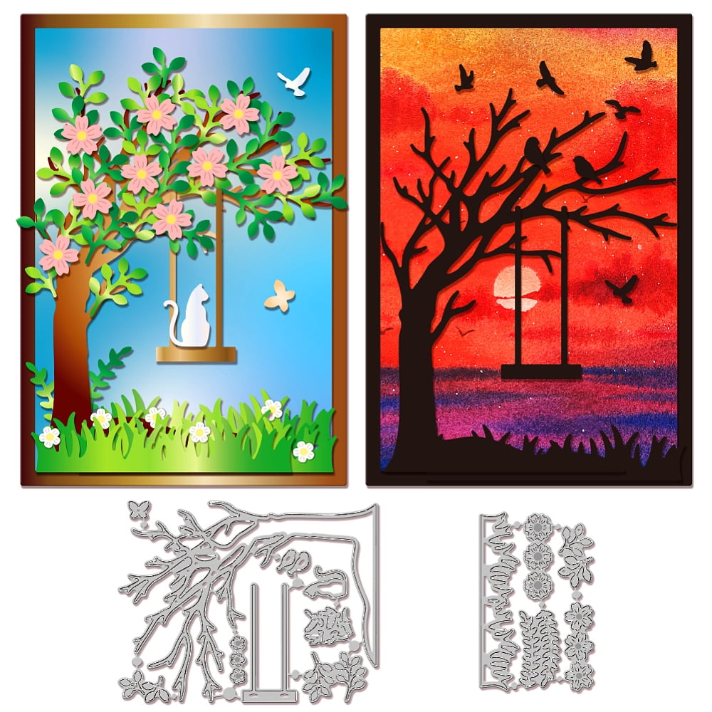 Tree Swing Cutting Dies for Card Making Metal Cat Bird Flower Die Cuts ...