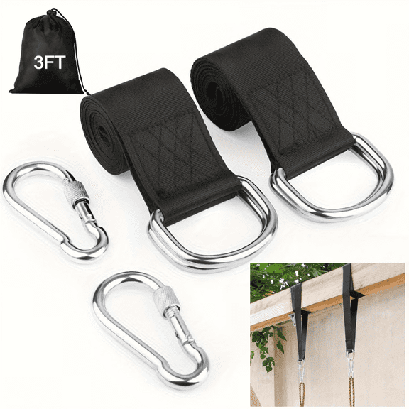 Tree Swing Hanging Strap for Swing, Hammock Straps Hanging Kit Holds Up to 2200lb, 3' Tree Hanging Kits with 2 Heavy Duty Safety Lock Carabiner Hooks