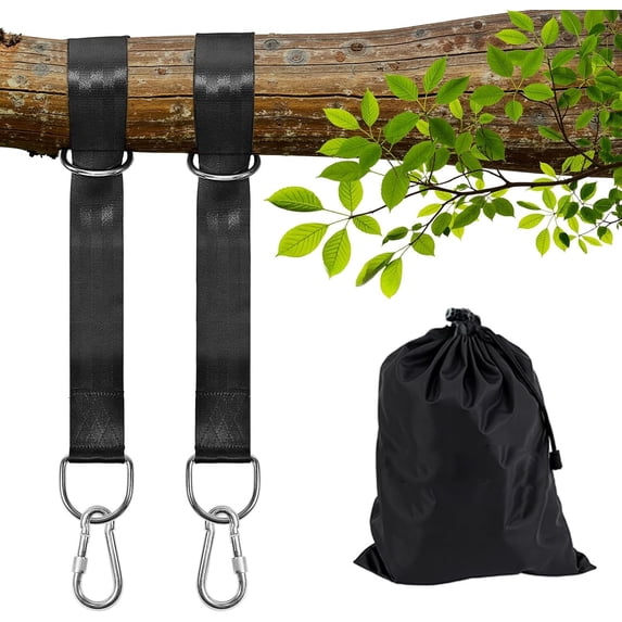 QUANHANG Tree Swing Hanging Straps Kit Black 5 ft Nylon with Carabiner Hooks for Hammocks