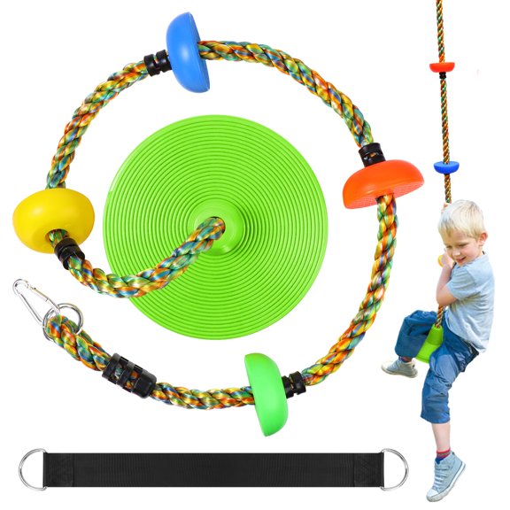 Tree Swing for Kids,Heavy Duty Single Disc Seat Climbing Rope Set with Hanging Strap and Platform Carabiners for Backyard Treehouse and Outdoor Playground Accessories(Leaf Green)
