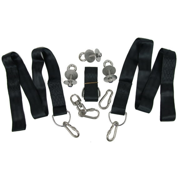 Tree Swing Kit - Eye Bolts and Nuts, Webbed Straps, Screw Lock Carabiners, and Stainless Steel Swivel