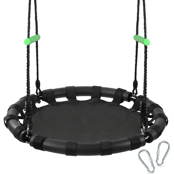 Tree Swing with PP Mat - Durable, Safe, and Easy to Install,Black Outdoor Saucer Swing,Flying Saucer Web Circle Swing for Yard Garden Playground Park (24 inches Diameter)