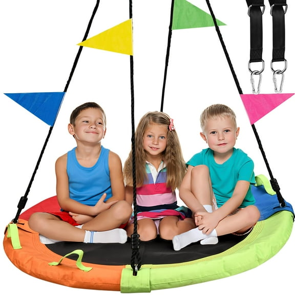 Tree Swing, Saucer Swing, 48 inch 900lbs Weight Capacity, with Adjustable Hanging Straps, for Backyard Outdoor, Multicolor, Circle Round Disc, Gifts for Kids