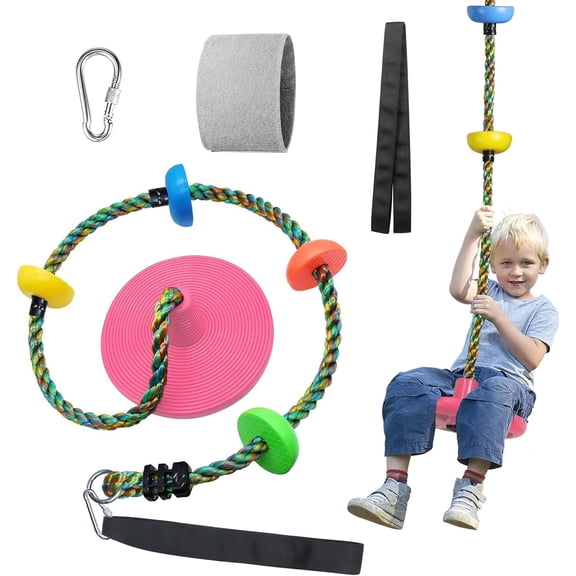 Tree Swing Sets for Backyard Disc Climbing Rope Swing Seat Outdoor Kids Toy | Heavy Duty Playground Accessories Single Seat with 4ft Thickened Strap & Carabiner
