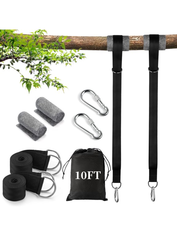 Tree Swing Straps Kit, Extra Long 10FT Hanging Swing Straps with Pads, Stickers, Carabiners, Easy to Hang Any Swing, High-density Polyester Straps Hold Up to 2800lbs