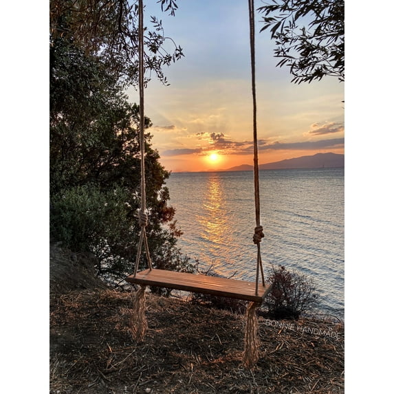 Tree Swing, Wooden Rope Swing, Rustic Long Backyard Swing