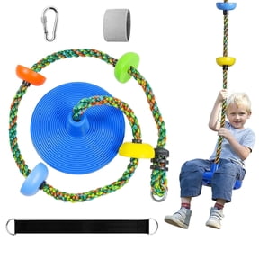 JumpTrzz Tree Swing for Kids, Adjustable Rainbow Climbing Rope Swing with Carabiners & Straps, Outdoor Playground Treehouse Accessory, Blue