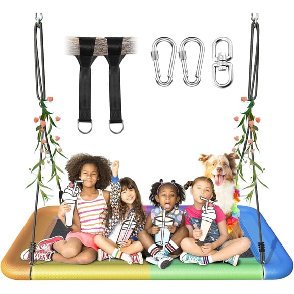 Tree Swing for Kids and Adults, 60" Waterproof Rectangle Platform Swing, 700lbs Heavy Duty with Adjustable Straps, Colorful