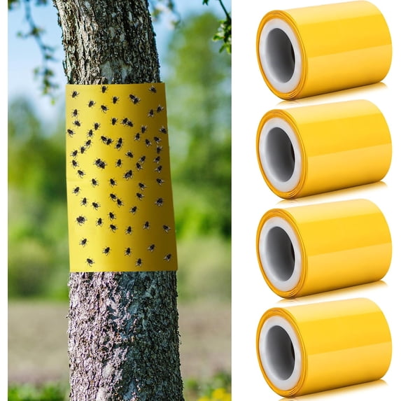Tree Tape Outdoor 4 Rolls, Yellow Sticky Traps for Crawling Insect, Fruit Tree Lantern Fly Banding Barrier Protective Kit for Lawn Garden (87'')