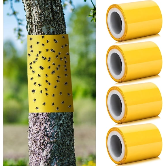 Tree Tape Outdoor 4 Rolls, Yellow Sticky Traps for Crawling Insect, Fruit Tree Lantern Fly Banding Barrier Protective Kit for Lawn Garden (87'')