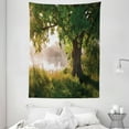 thumbnail image 1 of Tree Tapestry, Ancient Tree Leafage in Mystical Landscape Foggy Scenery and Stream View Print, Wall Hanging for Bedroom Living Room Dorm Decor, 60W X 80L Inches, Green Dust Brown, by Ambesonne, 1 of 2