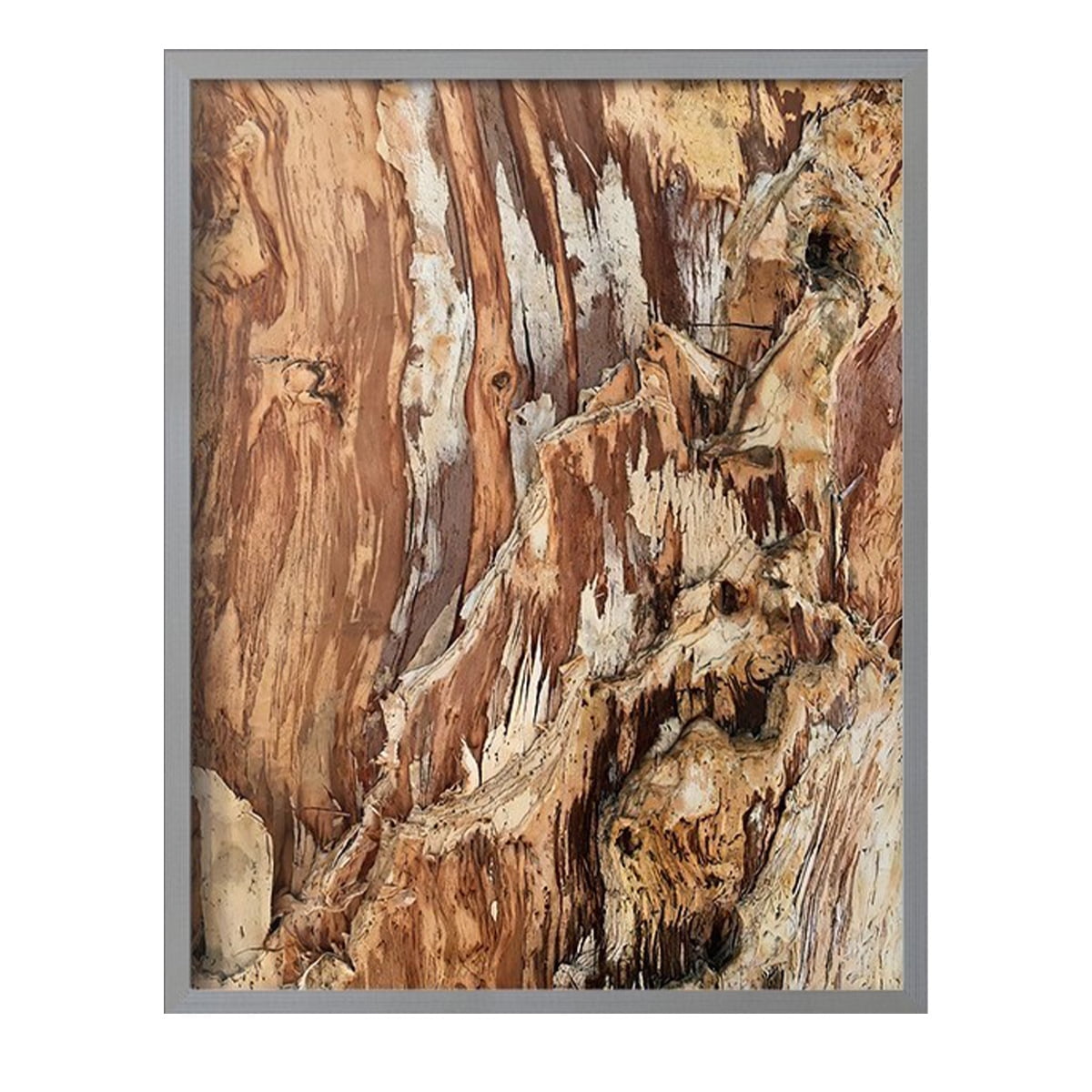 Tree Texture Triptych I Framed Print in Gray Solid Wood Framed Print No Nail Hanging