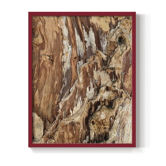 Tree Texture Triptych I Framed Print in Red Solid Wood Framed Print No Nail Hanging