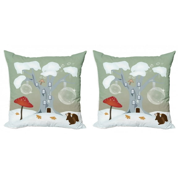 Ambesonne Tree Throw Pillow Cover 2 Pack, Amanita Muscaria Mushroom, 24", Multicolor