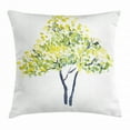 thumbnail image 1 of Tree Throw Pillow Cushion Cover, Spring Blooming Foliage Leaves in Green Shades Aquerelle Illustration Print, Decorative Square Accent Pillow Case, 16 X 16 Inches, Pale Yellow Dark Blue, by Ambesonne, 1 of 2
