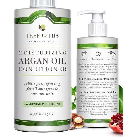 Tree To Tub Moisturizing Argan Oil Peppermint Conditioner for Oily Hair & Sensitive Scalp - Sulfate Free Hair Conditioner for Women & Men 8.5 Oz