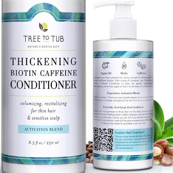 Tree To Tub Biotin Conditioner with Caffeine, Thickening Hair Conditioner for Women & Men for Dry Damaged Hair, Sulfate Free, Grow Strong, 8.5 Oz