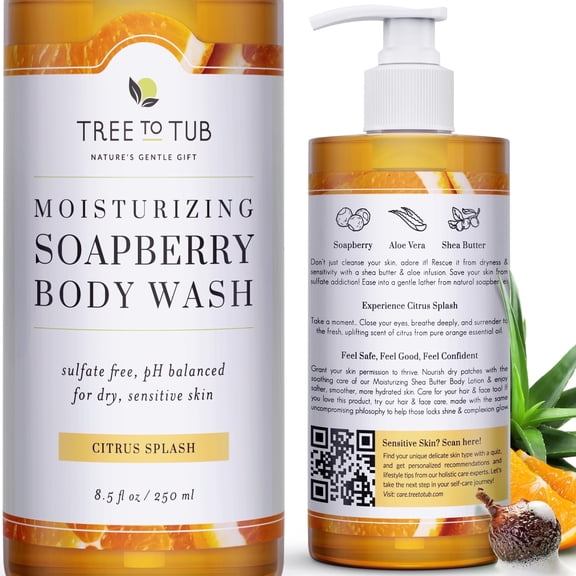 Tree To Tub Citrus Body Wash for Dry Skin & Sensitive Skin - pH Balanced Moisturizing Body Wash, Hydrating Sulfate Free Body Soap for Women & Men