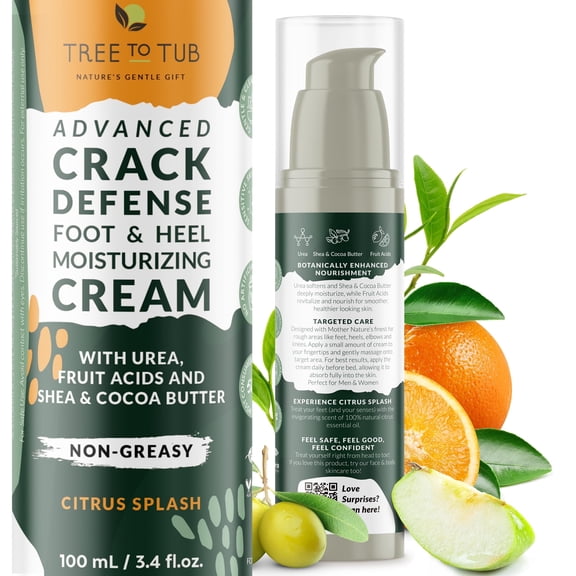 Tree To Tub Foot Cream for Dry Cracked Heels and Feet - Lotion for Dry Cracked Feet Non-Greasy Foot Moisturizer Urea Cream w/ith Shea Cocoa Butter