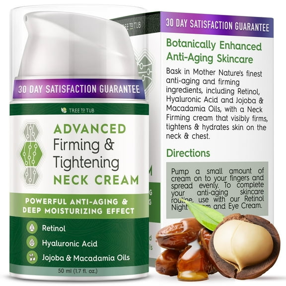 Tree To Tub Neck Firming Cream - Advanced Firming Neck Cream w/Hyaluronic Acid Retinol, Moisturizes & Firms Neck and Chest, Reduces Wrinkles
