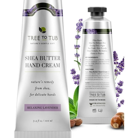 Tree To Tub Shea Butter Hand Cream for Dry Cracked Hands - Moisturizing Sensitive Skin Hand Lotion for Women & Men, Non-Greasy Vegan Hand Moisturizer