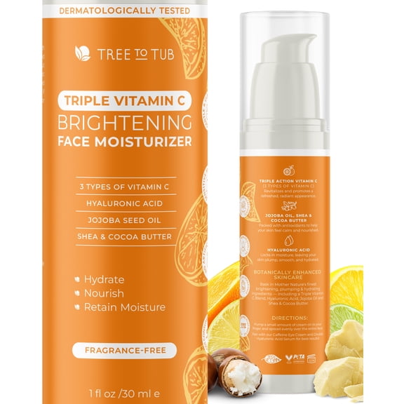 Tree To Tub Vitamin C Face Cream - Triple Action Vitamin C Moisturizer for Face, Brightening Vitamin C Face Lotion, Face Moisturizer for Women