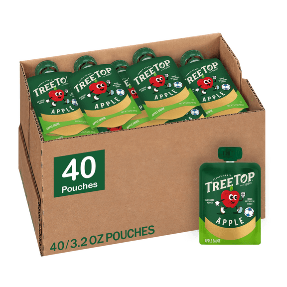 Tree Top Apple Sauce, No Sugar Added, 3.2 Ounce Pouch, 40 Count