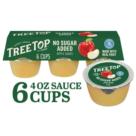 Tree Top Apple Sauce Cups, No Sugar Added, 4 oz, 6 Count
