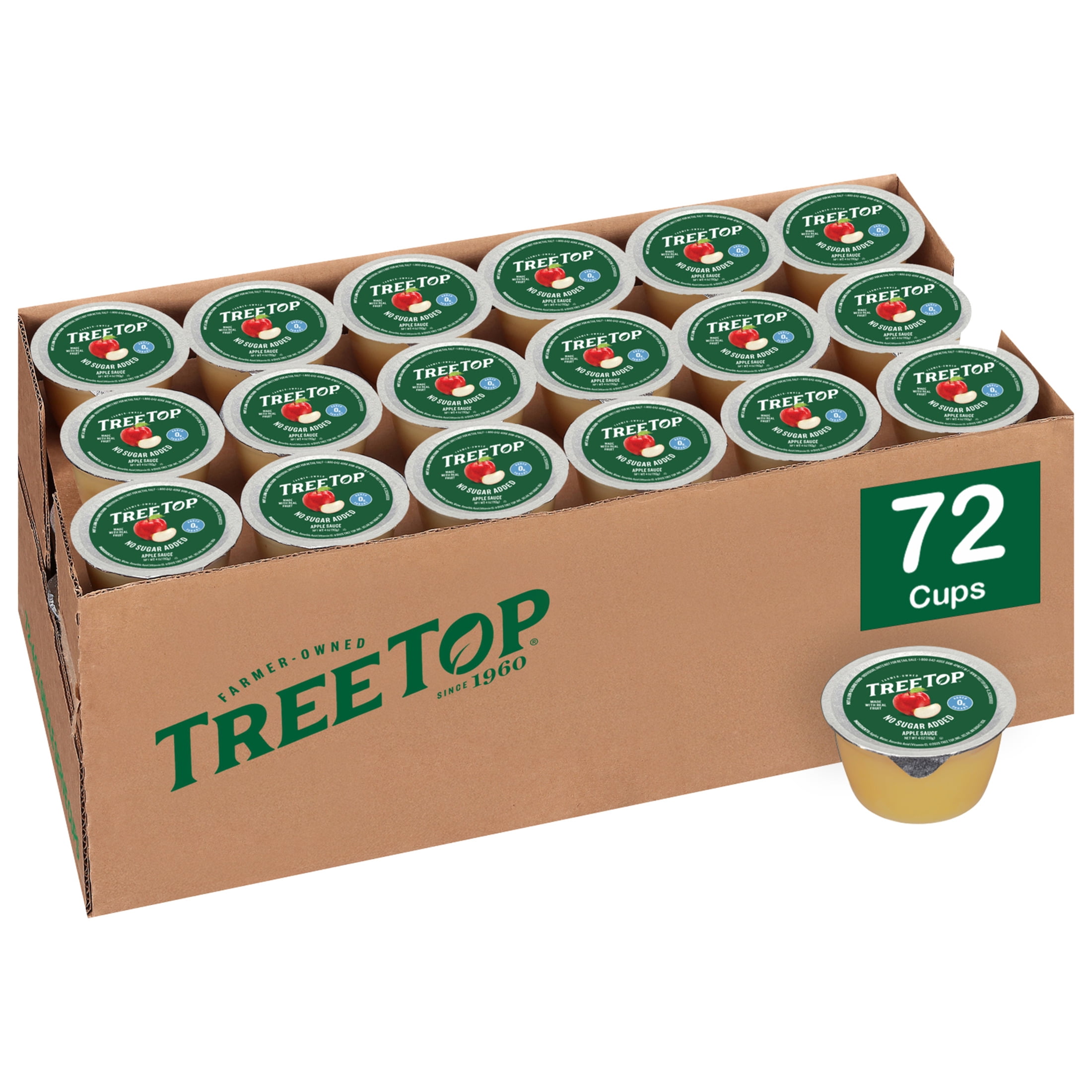 Tree Top No Sugar Added Apple Sauce Cups, 4 Oz, 72 Count