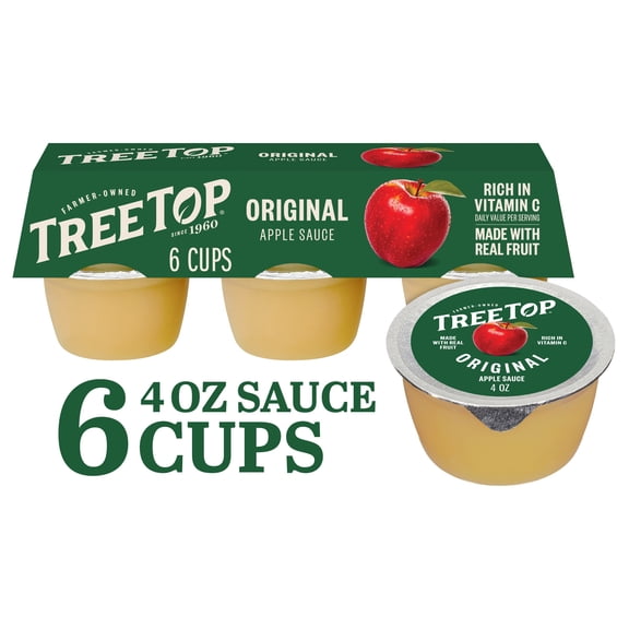 Tree Top Original Apple Sauce Cups, Made with Real Fruit, 4 Oz, 6 Count
