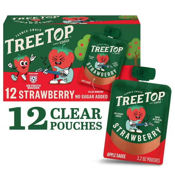 Tree Top Apple Sauce Pouch, Strawberry, 3.2 oz, 12 Count
