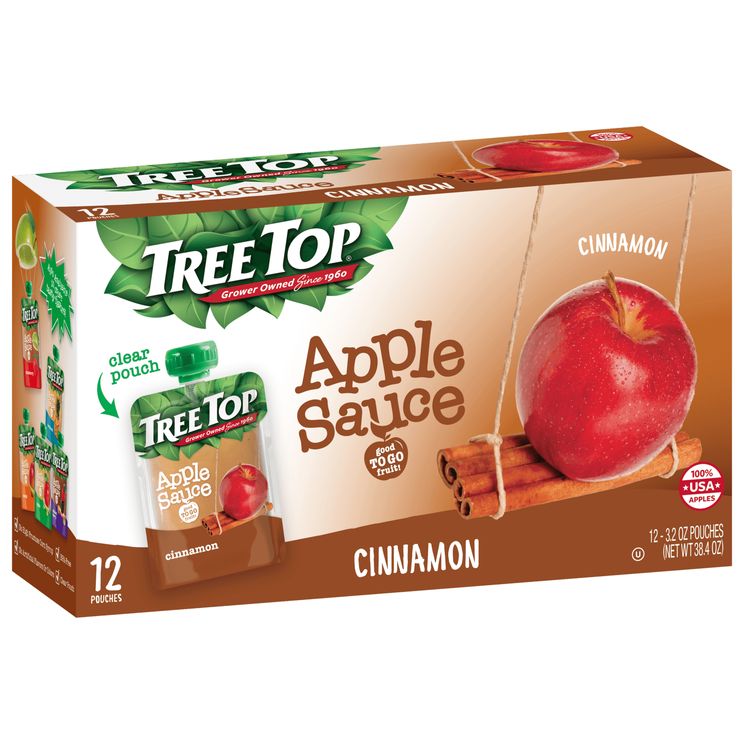 Tree Top Applesauce Pouch, Cinnamon, 3.2 oz, 12 Ct