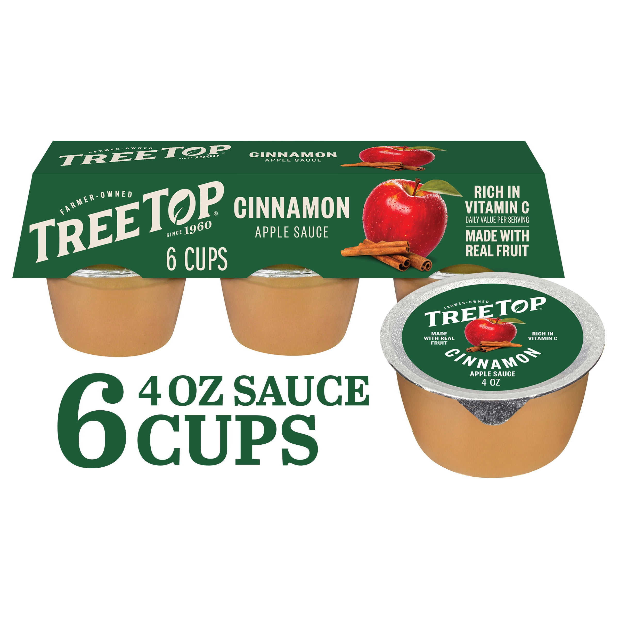 Tree Top Apple Sauce Cups, Cinnamon, 4 oz, 6 Count