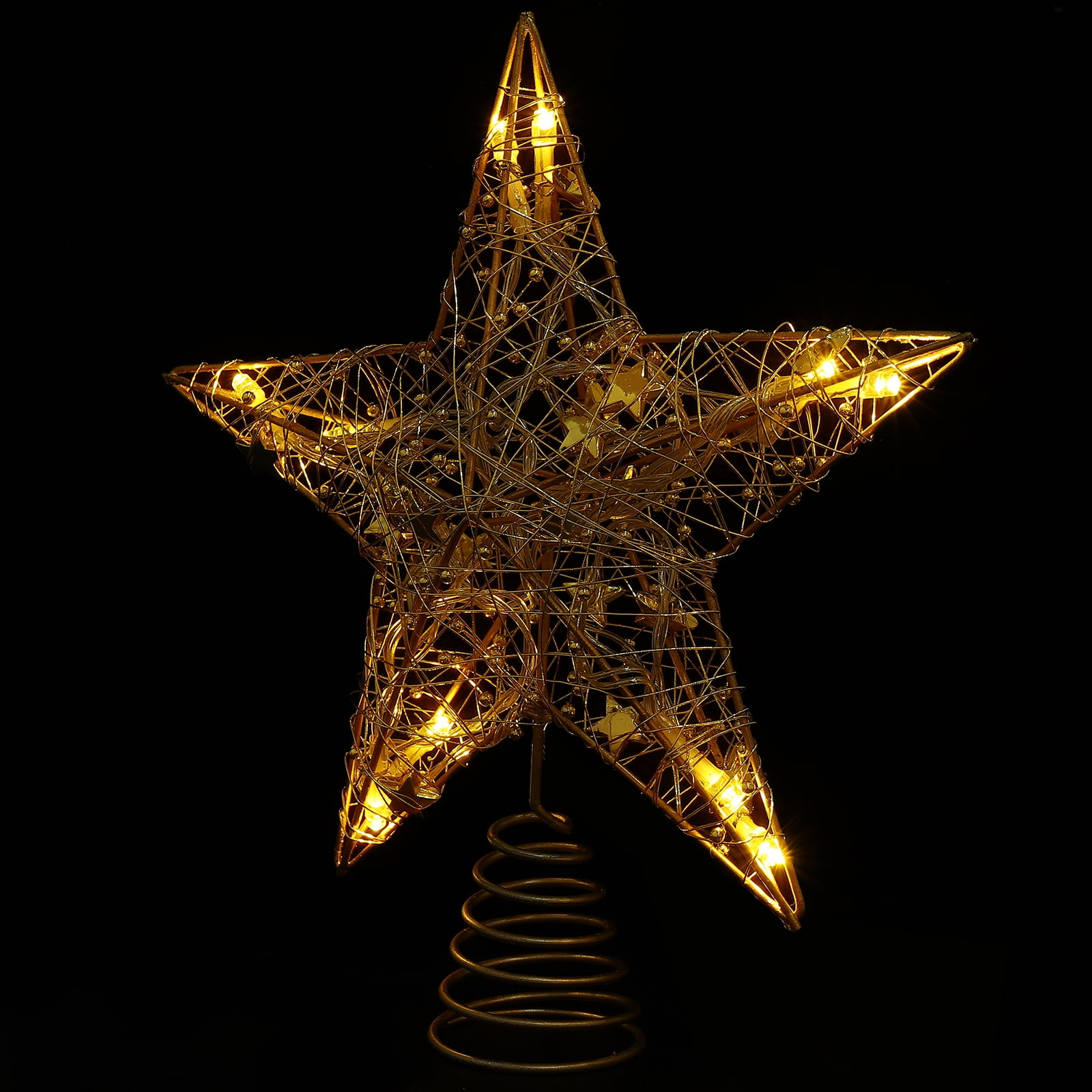 Gold Glitter Metal Star Christmas Tree Topper with LED Lights