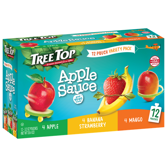 (4 pack) Tree Top Variety Pack Apple Sauce, 3.2 Ounce Pouch, 12 Count