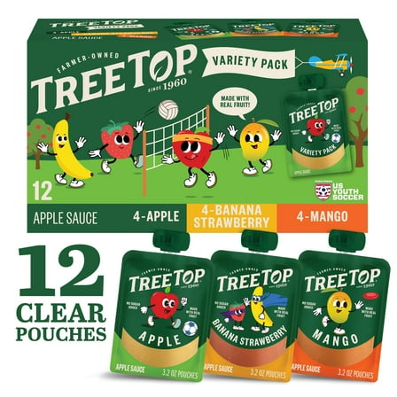 Tree Top Variety Pack Apple Sauce, 3.2 Ounce Pouch, 12 Count