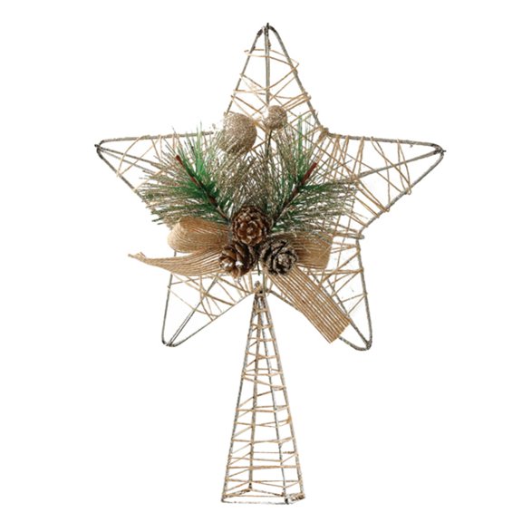 Tree Toppers Christmas Tree Star Heart Topper Heart Buffalo Plaid Bows Santa Claus Craft Decoration ,Artificial Pine Needles Branches Toppers Combination Decor Fall Decorations