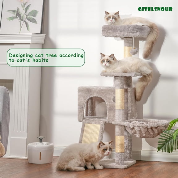 Tree Tower 41.3 Inch with Scratching Board, Multi-Level Cozy Condo for Kittens and Small Cats, Light Gray