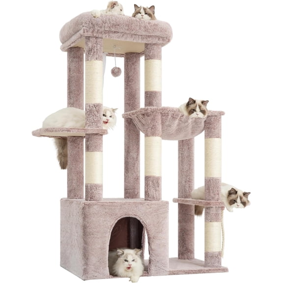 Tree, Tower for Indoor Cats Large Adult, Tall Condo House with Extra-Large Baseboard, Multi-Level Plush Furniture with Posts, Hammock, Balls,Muchroom HCT026MU