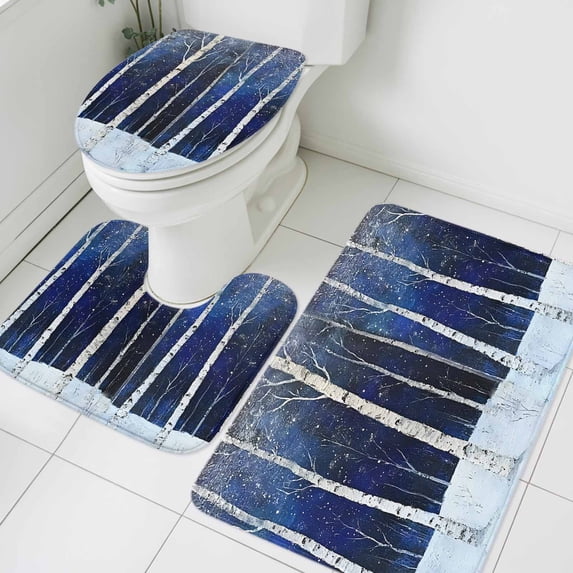 Tree Trunk Bathroom Rugs Set Retro Watercolor Non Slip Absorbent Soft Bath Mats 3 Piece Set with Bathroom Rug, U-Shaped Floor Mat, Toilet Seat Cover Large Size