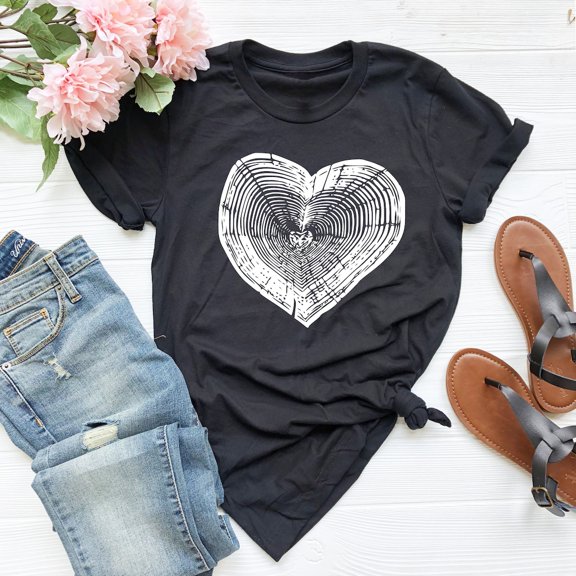 Tree Trunk Heart Shirt, Nature Life Shirt, Camping Shirt, Hiking Shirt, Mother, Campers Gift, Forest Shirt, Heart Wood Slice Shirt Tshirt All Size S-5XL