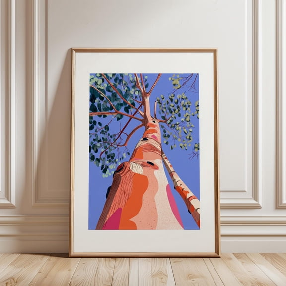 Tree Trunk Poster Vibrant Botanical Style Orange Blue Tones
